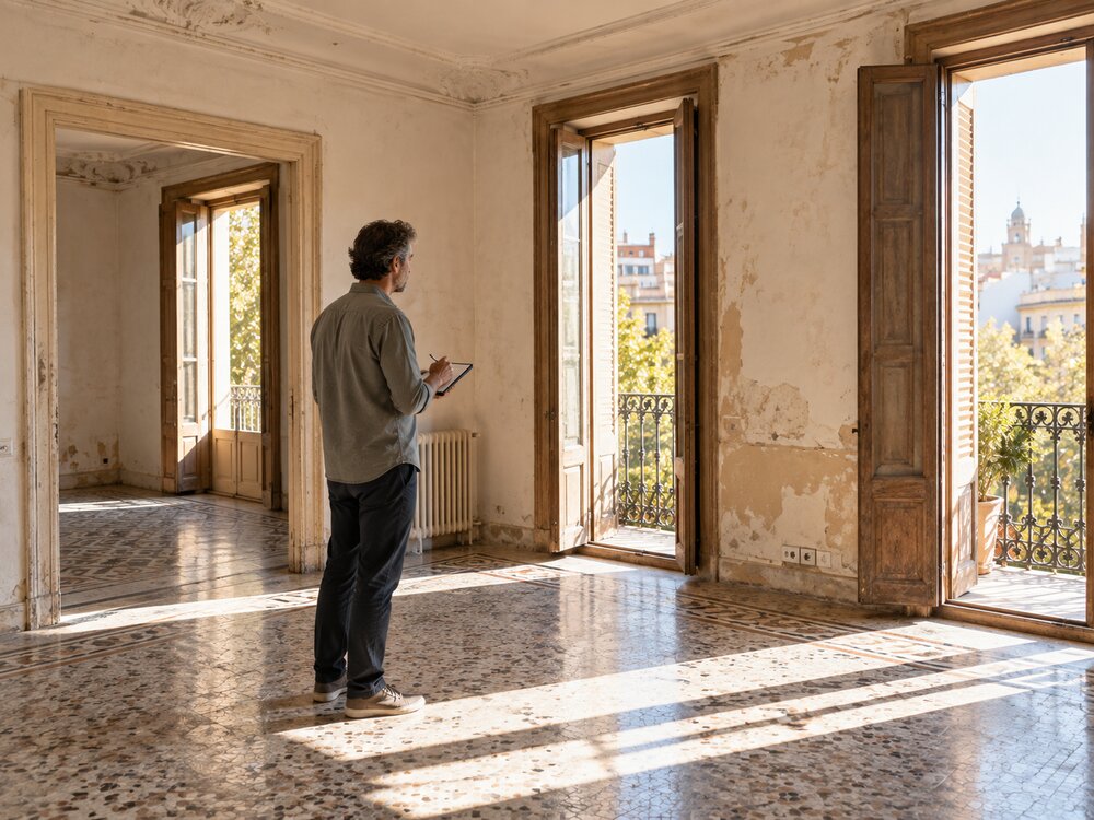 Técnico realizando el diagnóstico inicial en una vivienda a reformar